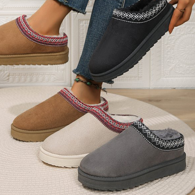 Ethnic Fashion Online - Damen-Schneestiefel, lässig, Slip-On, Wolle, warm, Zuhause,