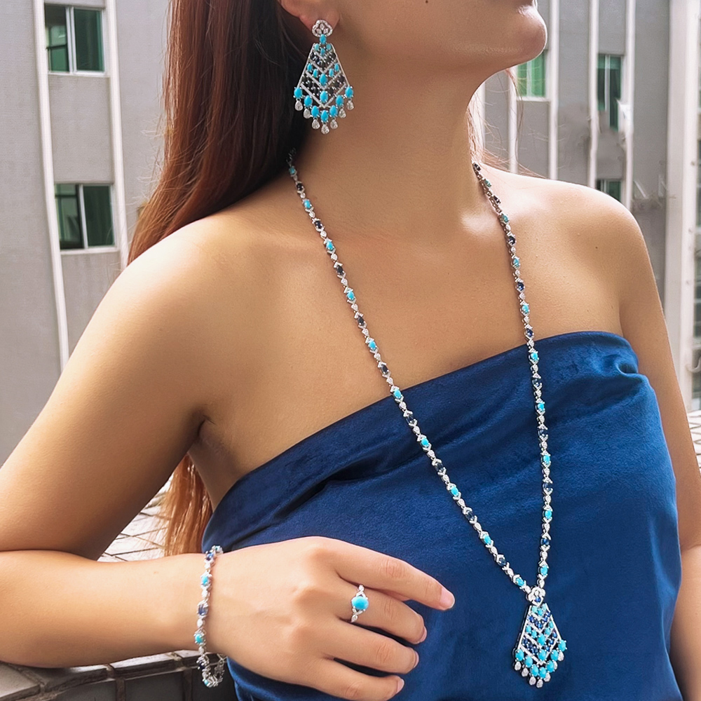 Ethnic Fashion Dubai - CWWZircons 4-teiliges elegantes blaues Türkis-CZ-Halsketten-Set mit