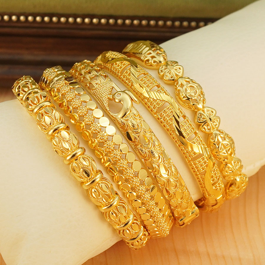 Ethnic Fashion Dubai - 1 Stück Goldfarbenes Pfauen-Motiv Armreif-Set für