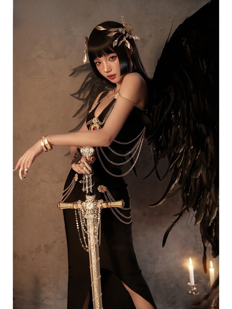 Ethnic Fashion Studio - Dunkler Elfen-Halloween-Bühnenkostüm Königin Fotostudio-Fotografie-Kleid Ethnische Mode