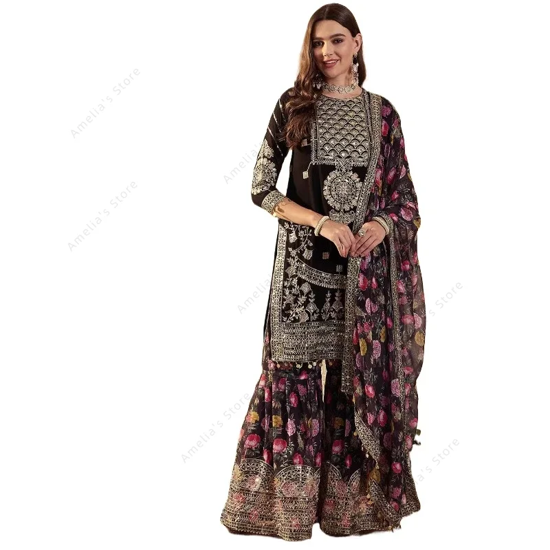 Salwar Kameez Set - Indischer schwerer bestickter Georgette-P Punjabi-Anzug für