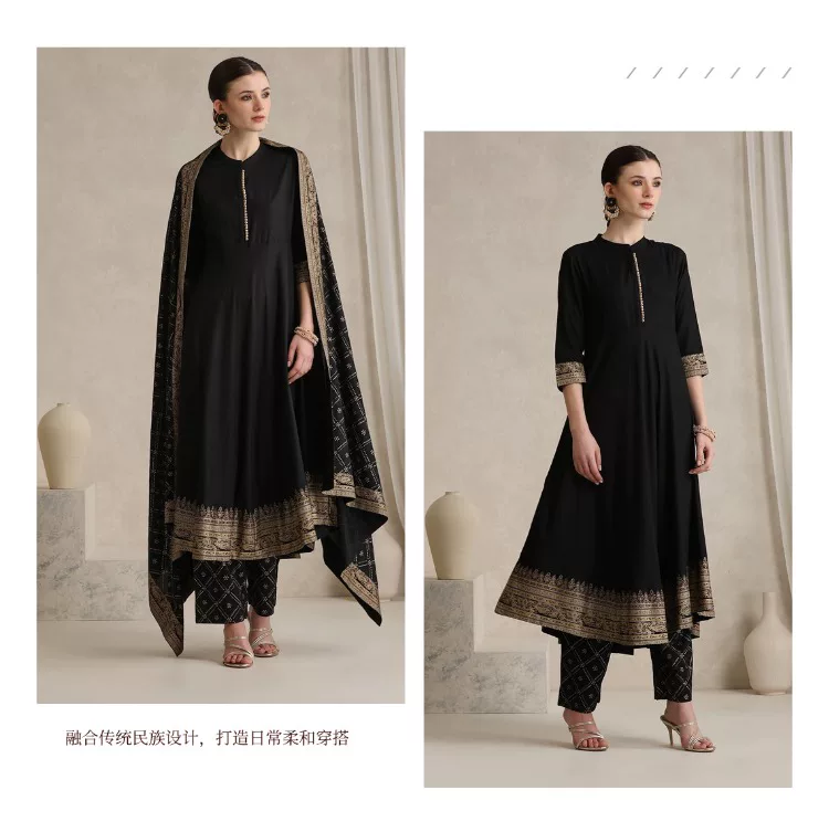 Elegantes Schwarzes Indisches  – Salwar Kameez Set Bewertung und Preis